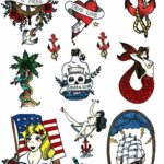 Sailor Seaman Marine Temporary Tattoo Set by Tatsy, Original Cool Unique Oldschool Design, Party Fun Tattoos, Fake Tattoo Body Art Cover Up for M