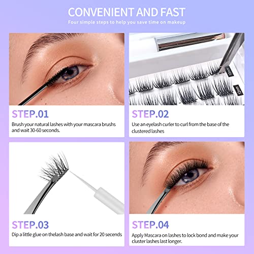 Individual Lashes,Wispy Cluster Lashes 45 Cluster Lashes D Curl DIY Eyelash Extension At Home-Russian Volume Cluster Lashes Mix Length 10/12/14/1