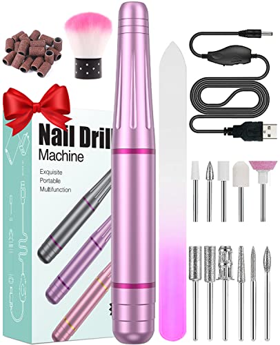 Electric Nail Files, Professional Nail Drill Machine, 20000RPM Adjustable Speed Manicure Pedicure Set with 11 Drill Bits, Low Vibration Low Noise