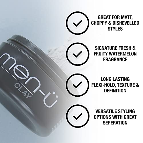 men-u CLAY styling 100ml, mens hair products – Great for matt & choppy styles. SIGNATURE MELON FRAGRANCE - Mens hair wax, medium hold & matt fini
