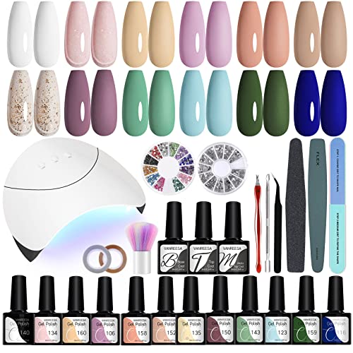 Gel Nail Polish Kit, VANREESA with 36W U V LED Nail Lamp 12 Colours Nail Polish Set with Basic Manicure Tools Black Pink Gray Purple Nail Gel Pol