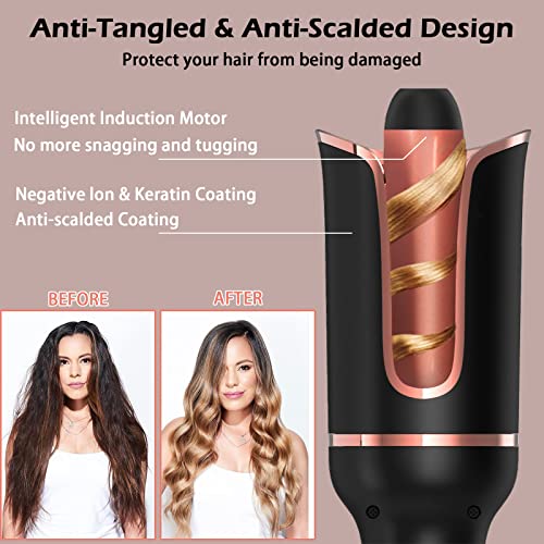 Automatic Curling Iron with 360° Rotating,4-Speed Adjustable Temperature Wand, Fast Heating Ceramic Barrel, Dual Voltage Hair Curlers for Long Sh