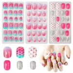 Obidodi 72pcs Kids False Nails, Girls Press on Nails Short Full Cover Fake Nail Kits, Kids Stick on Nails Girls Children Nail Design Decoration,