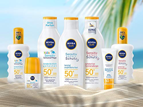 Nivea Sun Sensitive Instant Protection Sun Spray Anti-Sun Allergy SPF 50+ (200 ml), Nourishing Sun Spray for Sensitive Skin, Sun Lotion as a Prac