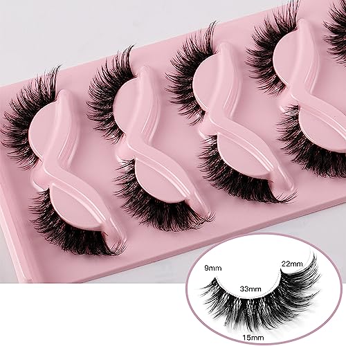 Eyelashes Fox Eye Lashes - Cat Eye Lashes - Natural Look False Eyelashes Fluffy Wispy Eyelashes 5 Pairs
