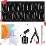 Beetles Easy Gel Tips Nail Extension Kit, 2 In 1 Nail Glue Gel Base Coat with Pre-shaped Medium Almond Nails and U V LED Nail Lamp Acrylic Nail C