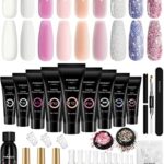 Poly Nail Gel Kit, Phoenixy 15ml 9 Colours Poly Nail Extension Gel Set Builder Enhancement Starter Kit with Slip Solution Basic Manicure Tools Gi
