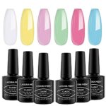LagunaMoon™ Gel Nail Polish Set - 6 Colours Pastel Blue Pink Green Yellow White Vibrant High-Shine Kit Gel Polish for Salon Quality DIY Nails - U