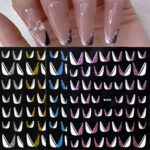 8 Sheet French Tip Colorful Nail Art Stickers Decals Self-Adhesive Line Design Manicure Tips Nail Decoration for Women Girls Gift