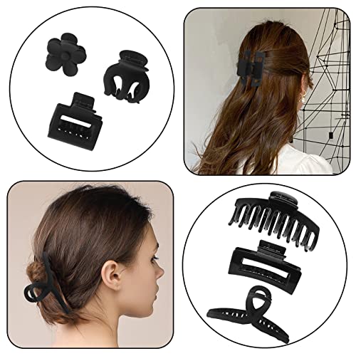 Lusofie 6PCS Black Hair Clips, Large Hair Clips for Thick Hair Black Claw Clips Matte Non Slip Jaw Clips Flower Banana Butterfly Claw Clips Hair