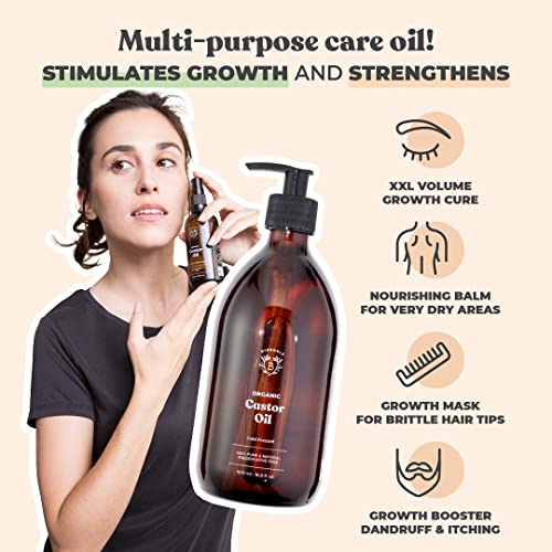 Bionoble Organic Castor Oil 500ml - 100% Pure, Natural and Cold Pressed - Lashes, Eyebrows, Body, Hair, Beard, Nails - Vegan and Cruelty Free - G