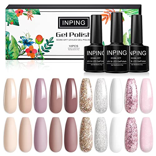 INPING Pastel Gel Nail Polish, 10 Color Spring Summer Nail Polishes Set Candy Macaroon Collection Required Soak Off UV/LED Lamp for Starter DIY N