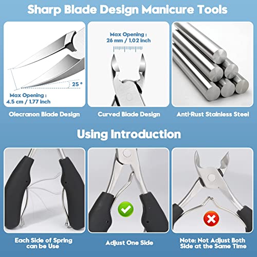 8 PCS Toenail Clippers Kit for Thick or Ingrown Nails, Professional Heavy Duty Ingrown and Thick Toenail Clippers, Sharp Stainless Steel Nail Cut