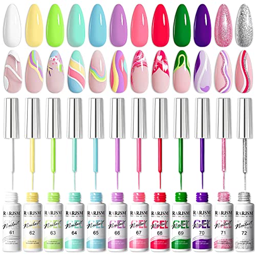 RARJSM Nail Art Gel Nail Polish 8ml Painted Gel Polish Kit 12 Colors Painting Drawing Gel Liner Polish,Pull Line Gel Polish for DIY French Manicu