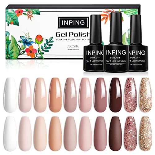 INPING Gel Polish, 10 Color MACAROON Soak Off UV Gel Nail Polish DIY Nail Art Salon Manicure Kit for Starter, 8ml/0.27oz, Pastel