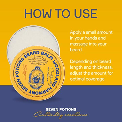Seven Potions Beard Balm for Men — Conditioning Beard Softener to Nourish Skin, Facial Hair, and Stop Beard Itch — All-Natural, Vegan, Cruelty Fr