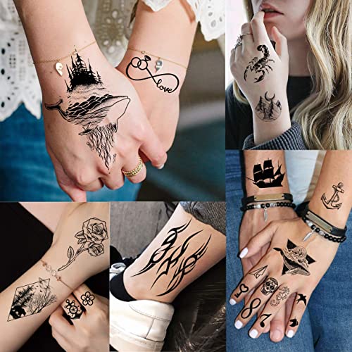 Geweir 52 Sheets Tiny Hands Small Black Temporary Tattoos For Women Finger Art Men Adults, Kids Water Transfer Fake Tattoo Stickers Gadgets, Real