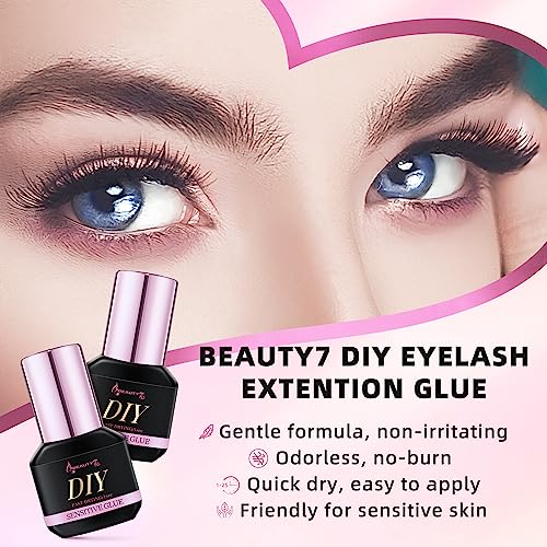 Sensitive Glue for DIY Lash Extension Self Application Hypoallergenic Cluster Lash Adhesive Black, 1s Fast Dry and Extra Strong Eyelash Adhesive,