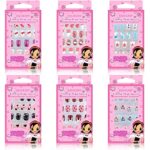 Kalolary 144 PCS 6 Pack Stick on Nails for Kids, Children Nails Press on Pre-glue Full Cover Candy Pattern Short False Nail Kits, Lovely Gift for