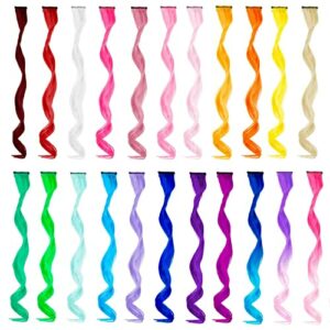 22 PCS Rainbow Colored Hair Extensions Clip In for Girls 22 Inch Colorful Curly Wavy Hair Extensions for Party Highlights Hair Accessories Hair P