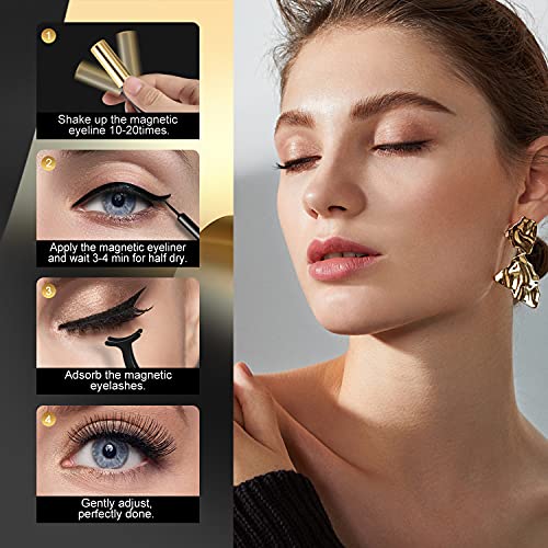 Magnetic Eyelashs, Larbois 5 Paires Eyelashes Natural Look with Eyeliner Kit, Self Adhesive&Reusable Fluffy Fake Set and Waterproof&Long Lasting