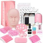 Eyelash Extension Kit, Missicee New Upgrade 328 Piece Set Lash Extension Kit with Mannequin Head 0.3s Fast Dry Glue USB Eyelash Fan Dryer Tweezer