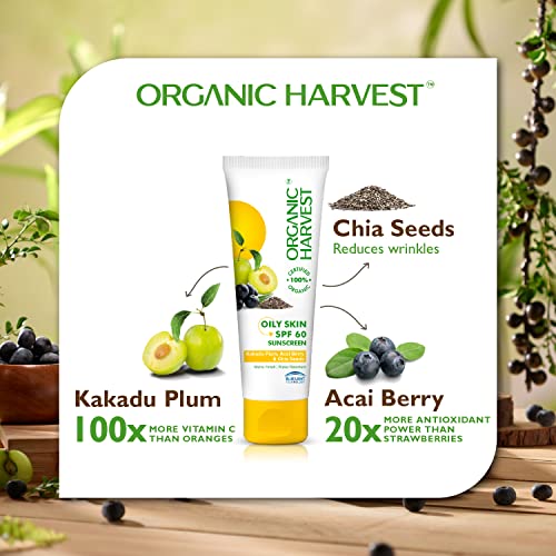 Organic Harvest Sunscreen For Women & Men SPF 60 PA+++ for Oily or Acne Prone Skin | Sunscreen Lotion Protects From Harmful UVA & UVB Rays | Hydr