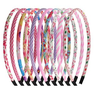 10 Pcs Colourful Girls Headbands, Flower Strip Plain Hair Bands Head Bands Hairbands Floral Fabric Pink Hair Hoop Alice Bands for Girls Children