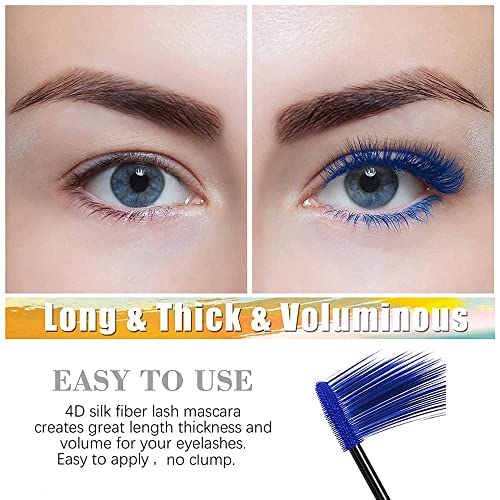 Colorful Mascara, Waterproof Long Lasting Thick Mascara/Rainbow Color 4D Silk Fiber Lash Charming Masacara (Blue)