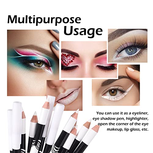 Ownest 12 Packs Professional Highlighter Eye Liner Pen, White Eyeliner Pencil Eye Liner Waterproof Long Lasting Eye Brighten
