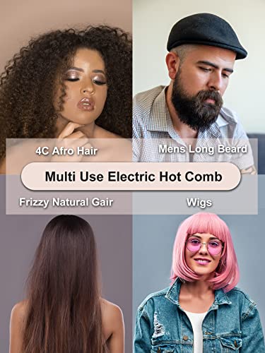 Hot Comb for Wigs, Afro Hair,230℃ Electric Heat Pressing Comb,Hot Comb Straightener,80-230℃ Adjustable Temperature, LCD Display with Anti-Scald H