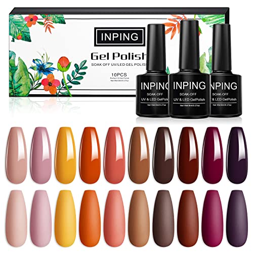 INPING Gel Polish, 10 Color MACAROON Soak Off UV Gel Nail Polish DIY Nail Art Salon Manicure Kit for Starter, 8ml/0.27oz, Pastel