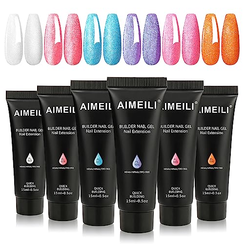 AIMEILI Poly Nail Gel Set, 6 Colors 15ml Nude Pink Brown Daily Collection Nail Extension Gel Set Builder Nail Gel French Manicure DIY Design Nail