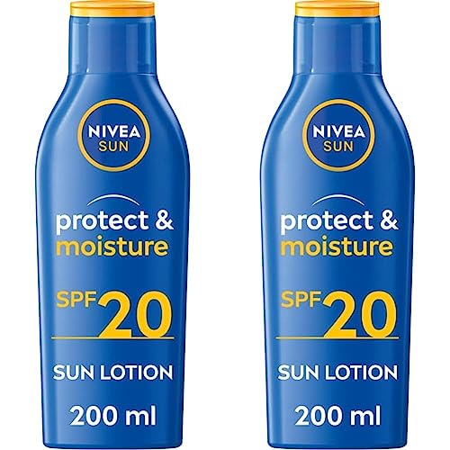NIVEA SUN Protect & Moisture Sun Lotion SPF 20 (200 ml), Suncream with Vitamin E, Provides 48 Hour Moisture and Immediate UVA & UVB Protection (P