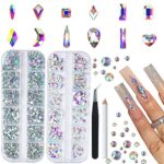 Canvalite 1820Pcs Rhinestones Nail Gems for Nail Art, 12 Styles 3D Glass Crystals Nail Rhinestones Shiny Multi Shape Flatback Face Gems with Rhin