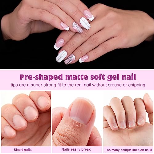 240 PCS Clear Acrylic Nail Tips - Medium Coffin Nails Tips Half Matte No File Full Cover Soft Gel Nail Tips, Artificial Fake Art Nails Tips Nail