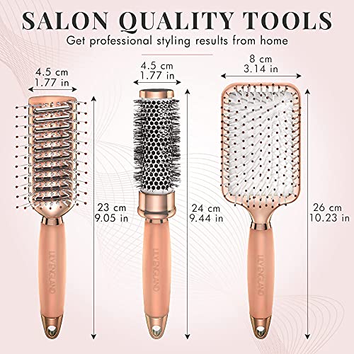 Hair Brush Set - Luxury Professional Rose Gold Hairbrushes for Detangling, Blow Drying, Straightening - Suitable for All Hair Types by Lily Engla