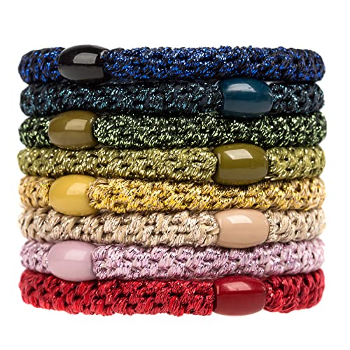 GYGYL 8Pcs Black Hair Ties for Women Girls, Elastics Hair Bands Ponytail Holders for Thick Hair, No Damage No Crease Hair Elastics