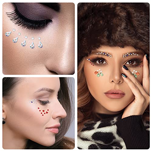9 Sheets Festival Face Gems Stick on, Self-Adhesive Face Jewels Stickers Face Diamonds Rhinestones for Makeup, Nail Gems Stickers for Face Eye Ar