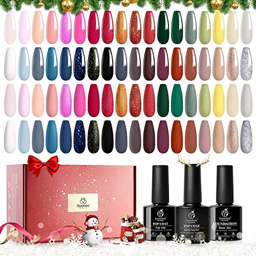 Beetles Gel Nail Polish Kit 20 Colors with 3Pcs Base Gel Glossy & Matte Top Coat Romance Rebellion, 2023 Summer Trendy Pink Red Blue Purple Glitt