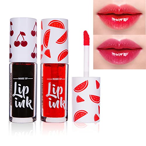 Lip Gloss Set, Long Lasting Lip Tint Lip Stain Waterproof Lipgloss, 3 In 1 Sweat Proof Smooth Bold Colour Quick Dry Multipurpose 2Pcs Mini Liquid