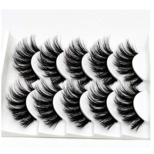 False Lashes Elocoise 5 Pairs 3D Eye Lashes Reusable Long Hand-made Faux Eyelashes for Eye Makeup (3D-47)