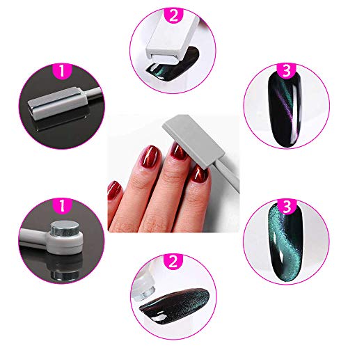 Nail Magnet Tool Set 5Pcs,Nail Art Kit Double Head Flower Design Nail Magnet Pen And Strong Magnet Stick Board Dotting Pens, Idea For DIY 3D Magn