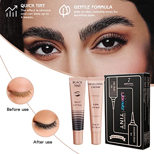 Libeauty Lash Tint Black Kit - 2 in 1 Eyelash & Eyebrow Dye Set, Last Up to 6 Weeks, Fast & Easy to Use, Semi-Permanent Black Dye with Developer