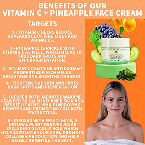 Nature Spell Vitamin C Face Cream Moisturiser 100 ml – Brightening Face Cream – Infused with Japanese Wakame Seaweed– Targets Dark Spots – Suitab