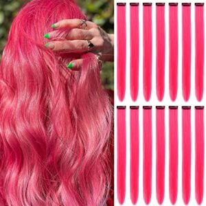 16Pcs Colored Clip in Hair Extensions, 22 Inch Colorful Highlights Hairpieces Straight & Long Heat-Resistant Synthetic Hair Accessories for Kid G