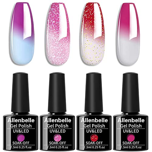 Allenbelle Gel Base and Top Coat Sets, UV LED Shellac Coat, No Wipe Soak Off Polish Set, Long Lasting Shiny High Gloss Finish, 1.0 count, Pack of