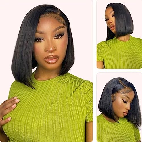 Maxine 12 inch Straight Bob Wigs 13x4 Transparent Lace Front Human Hair Wigs Pre Plucked with Baby Hair Brazilian Straight Short Bob Wigs Glueles