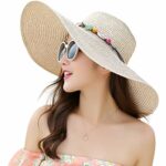 Lanzom Womens Wide Brim Straw Hat Floppy Foldable Roll up Cap Beach Sun Hat UPF 50+