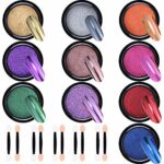 Duufin 10 Jars Nail Powder Metallic Chrome Powder 10 Colours Mirror Effect Nail Powder with 10 Pcs Eyeshadow Sticks for Nail Art Decoration, 1g/J